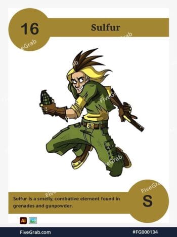 Download the Sulfur chemical element vector asset. Premium quality graphic for science-themed designs, posters, and digital media, download available.