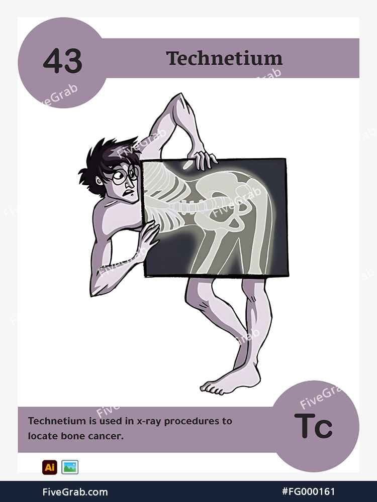 Download the Technetium chemical element vector asset. Premium quality graphic for science-themed designs, posters, and digital media, download available.