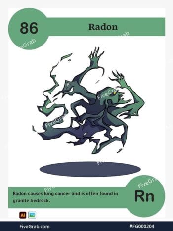 Download the Radon chemical element vector asset. Premium quality graphic for science-themed designs, posters, and digital media, download available.
