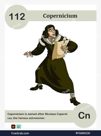 Download the Copernicium chemical element vector asset. Premium quality graphic for science-themed designs, posters, and digital media, download available.