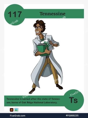 Download the Tennessine chemical element vector asset. Premium quality graphic for science-themed designs, posters, and digital media, download available.