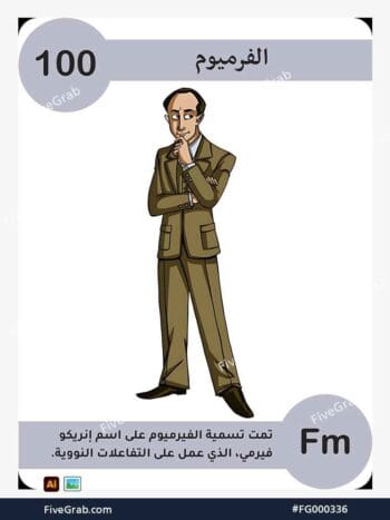 قم بتحميل ملف فيكتور عنصر الفيرميوم الكيميائي بجودة عالية. تصميم جرافيك احترافي للمشاريع العلمية، البوسترات، والوسائط الرقمية، الملف متاح للتحميل الفوري.