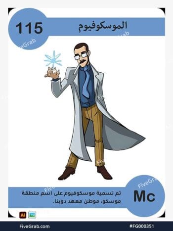 قم بتحميل ملف فيكتور عنصر الموسكوفيوم الكيميائي بجودة عالية. تصميم جرافيك احترافي للمشاريع العلمية، البوسترات، والوسائط الرقمية، الملف متاح للتحميل الفوري.