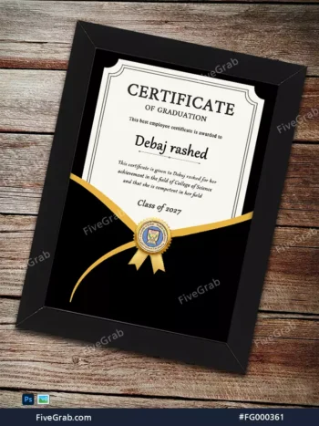 Elegant Graduation Certificate Mockup with Gold Ribbon - Premium PSD Template for FiveGrab