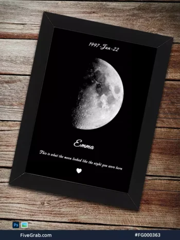 Personalized Moon Phase Birth Poster PSD Template | Editable Photoshop Memorial and Birthday Print